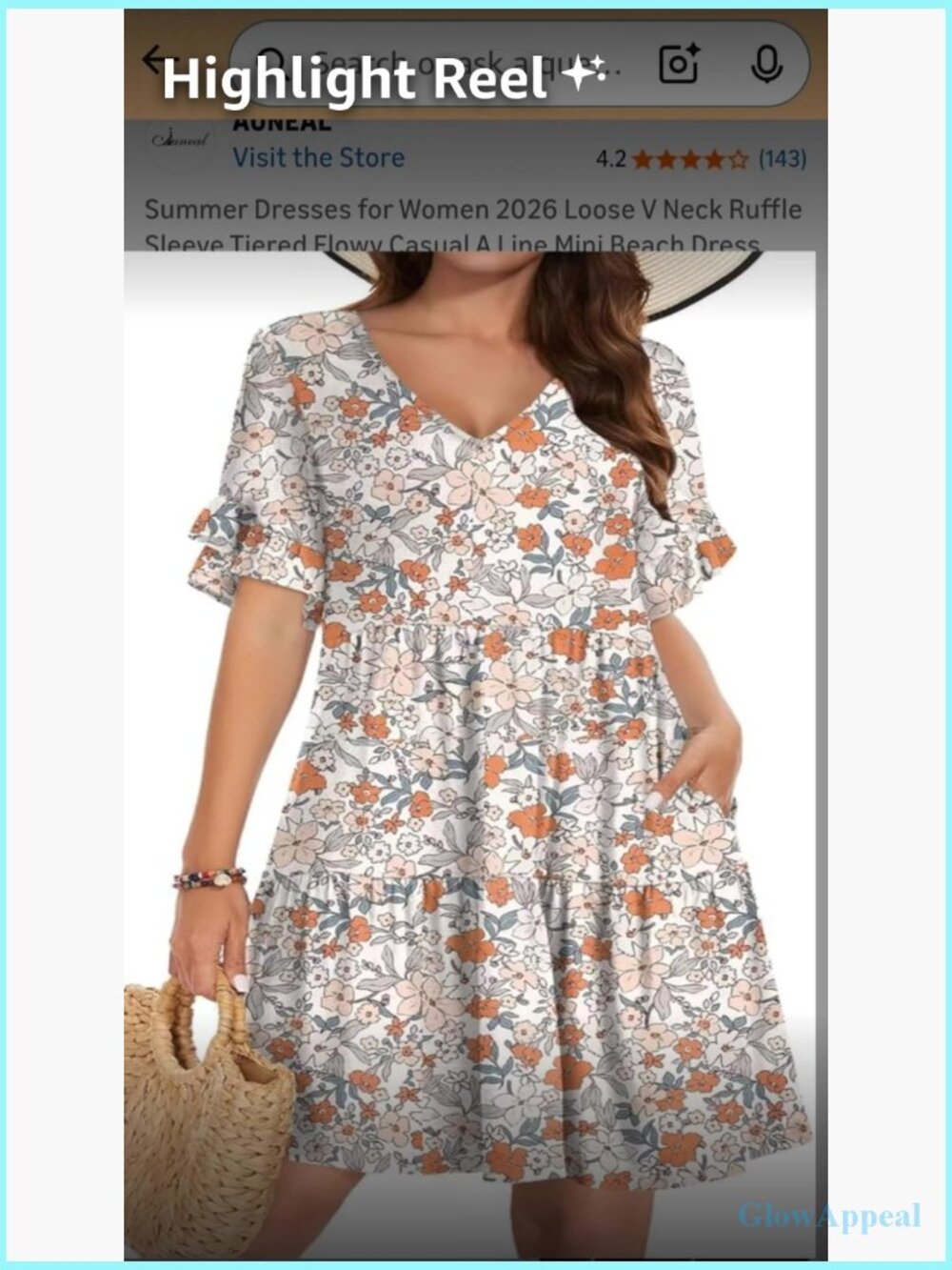 Loose V Neck Ruffle Tiered Flowy A Line Mini Beach Dress with Pockets - Picture 7 of 7